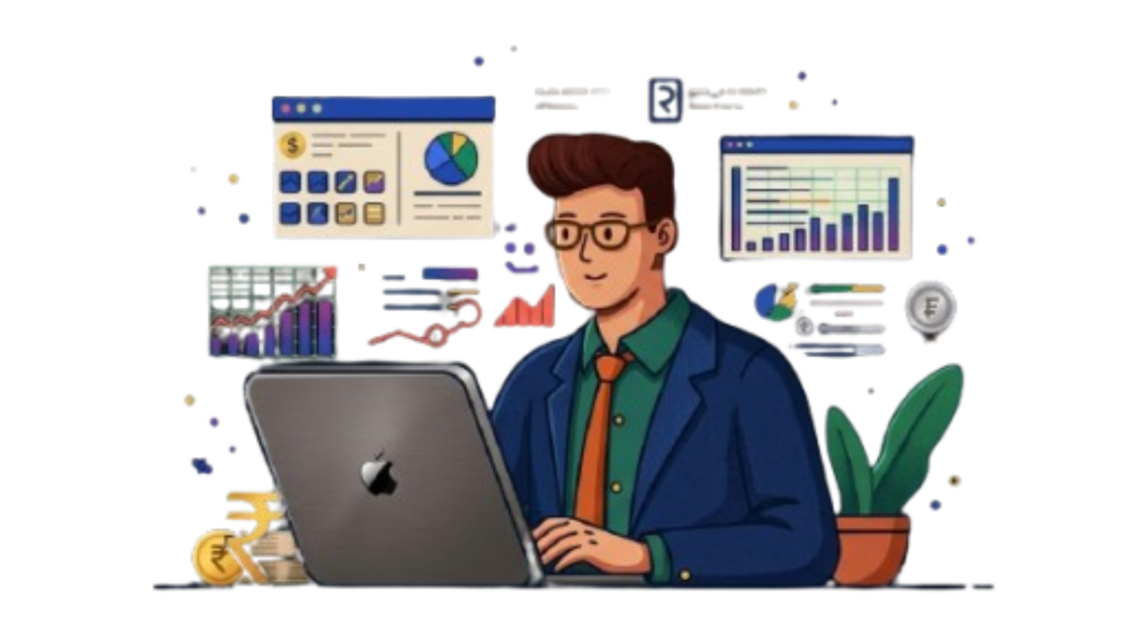 square minimalist illustration representing gst filing and review, featuring elements like a tax invoice document, checklist with checkmarks, calculator, and a professional reviewing financial rec (6)