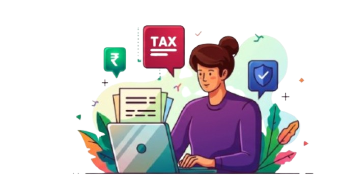 square minimalist illustration representing gst filing and review featuring elements like a tax invoice document checklist with checkmarks calculator and a professional reviewing financial rec 4
